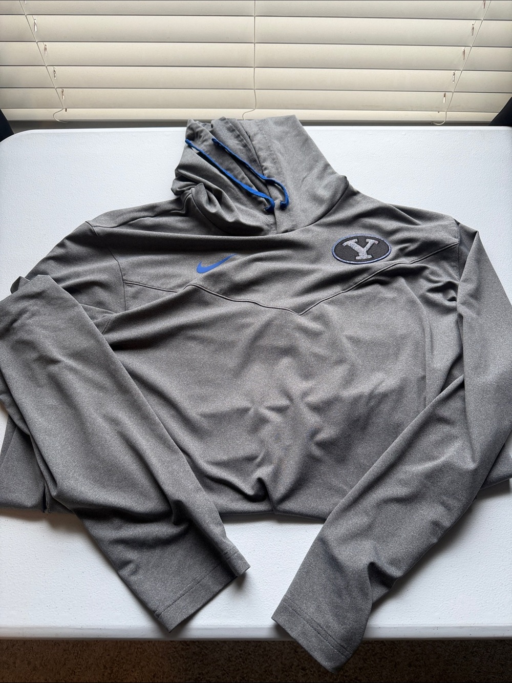Nike Gray Hoodie with Blue Logo and Drawstrings BYU